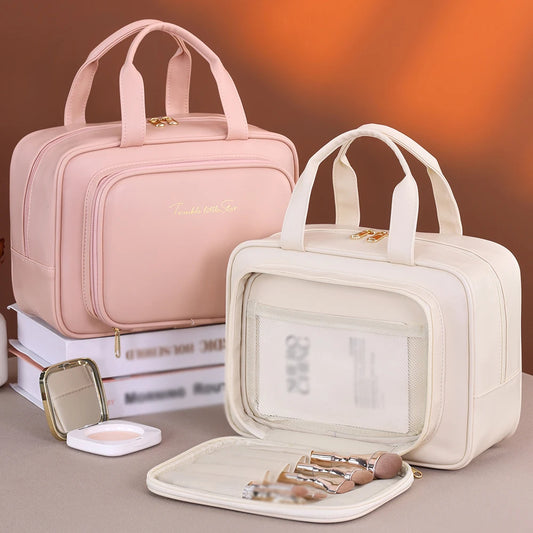 Kosmetiktasche aus PU mit großem Fassungsvermögen — Make-up-Organizer für Reisen und den täglichen Gebrauch