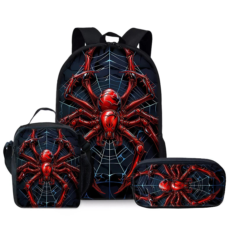Juego de mochila de tres piezas Red Spider para niños y niñas, los mejores regalos, mochila escolar de dibujos animados en 2D para niños
