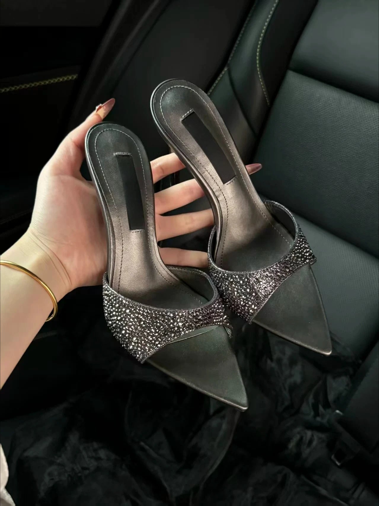 Yuejinlong - Sandalias de Tacón Alto con Punta Abierta y Pedrería, Elegantes para Fiestas y Bodas, Modelo 2026
