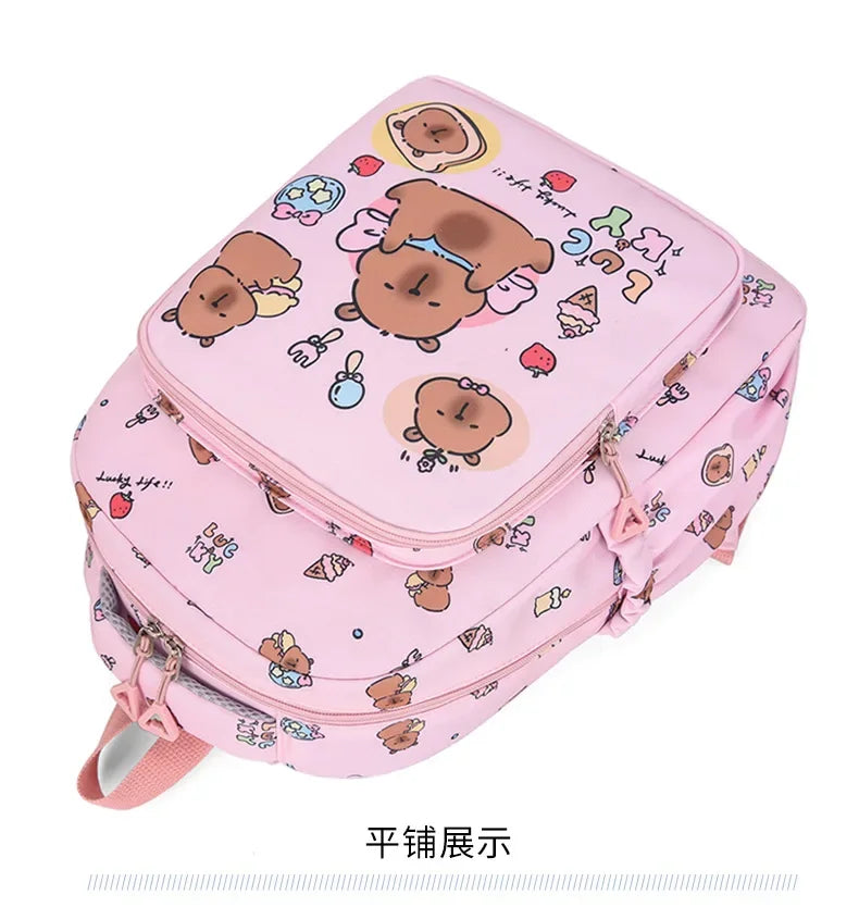 Mochila colorida Capybara 3 unids/set para mujer, mochilas escolares informales con bolsa de almuerzo, mochila para chica, niño, estudiante y adolescente