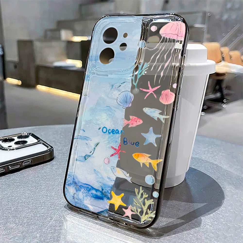 Funda de teléfono bonita con forma de Animal del océano para iPhone 11, Funda protectora transparente para iPhone 15, 13, 14, 12, 16 Pro Max 8, 7 Plus, XR, XS, X SE