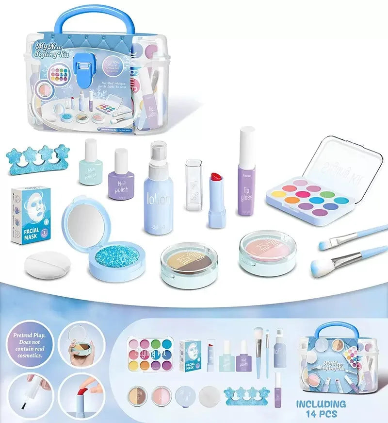 Set de Maquillaje de Juguete para Niñas: Manicura Falsa, Color de Labios, Sombra de Ojos, Cosméticos y Juguetes con Temática de Princesa (No se pueden lavar)