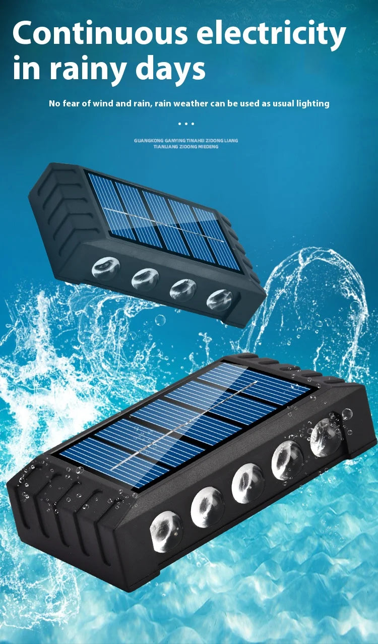 Lámpara Solar de pared de 4/6/8/10LED, decoración de calle para patio, luz impermeable para exteriores, iluminación luminosa arriba y abajo, lámpara de paisaje de jardín