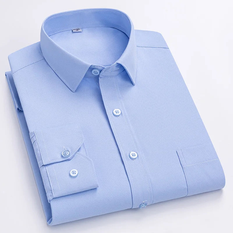 Camisa Formal de manga larga para hombre S ~ 8XL, camisas blancas de negocios de moda de gran tamaño a rayas de Color sólido, antiarrugas y sin planchar