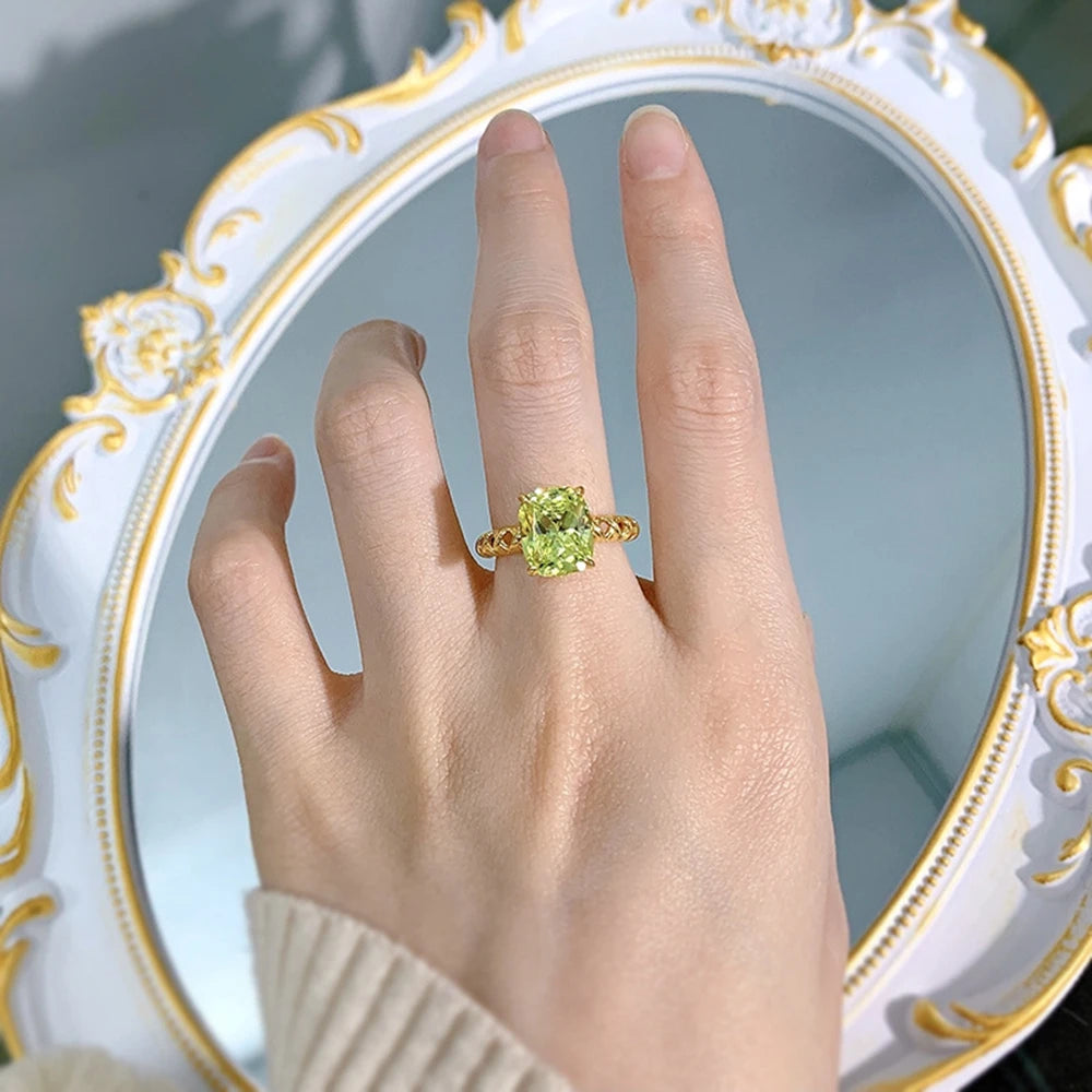 Wong Rain-Anillo de Plata de Ley 925 chapado en oro de 18K para mujer, anillo de joyería fina de boda con peridoto de 9x11MM, venta al por mayor