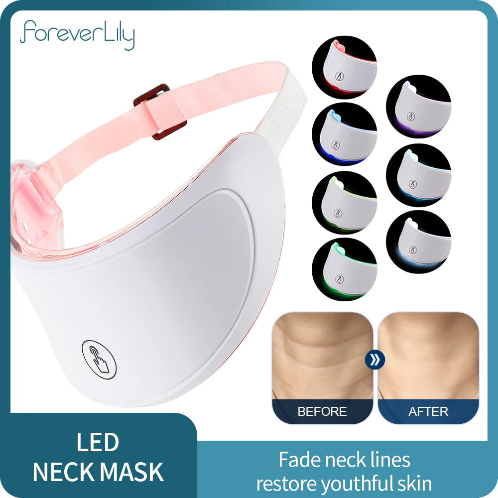 Máscara LED para el cuello, 7 colores, fotones, antiarrugas, brillo de la piel, máscara de belleza para el cuello, estiramiento de la piel, eliminador de arrugas del cuello, cuidado de la piel