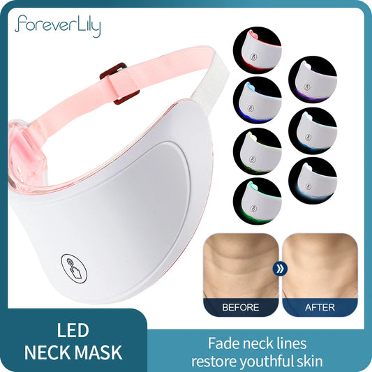 Máscara LED para el cuello, 7 colores, fotones, antiarrugas, brillo de la piel, máscara de belleza para el cuello, estiramiento de la piel, eliminador de arrugas del cuello, cuidado de la piel