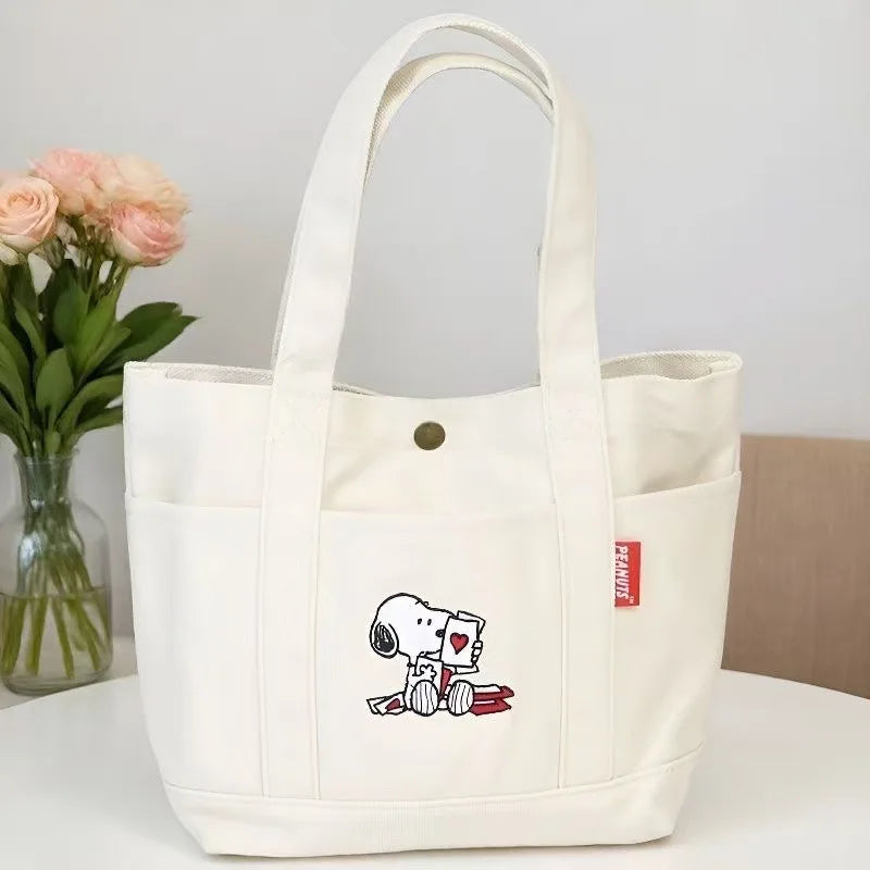 Bolso de Mano de Lona con Diseño de Snoopy, Estilo Kawaii, para Chicas, de Gran Capacidad, Simple, de Nailon