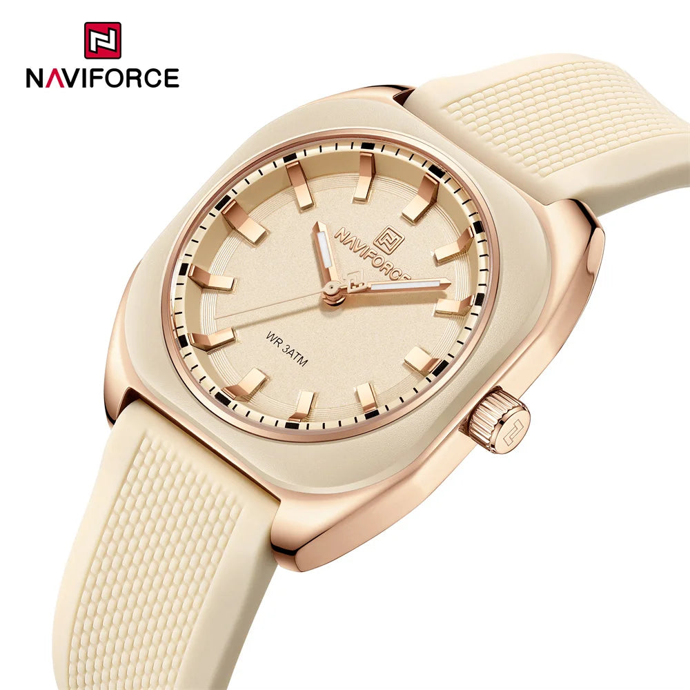 NAVIFORCE, reloj para mujer, marca superior, moda de lujo, reloj de pulsera Original para mujer y niña, pulsera de goma de silicona, reloj informal para mujer 5061