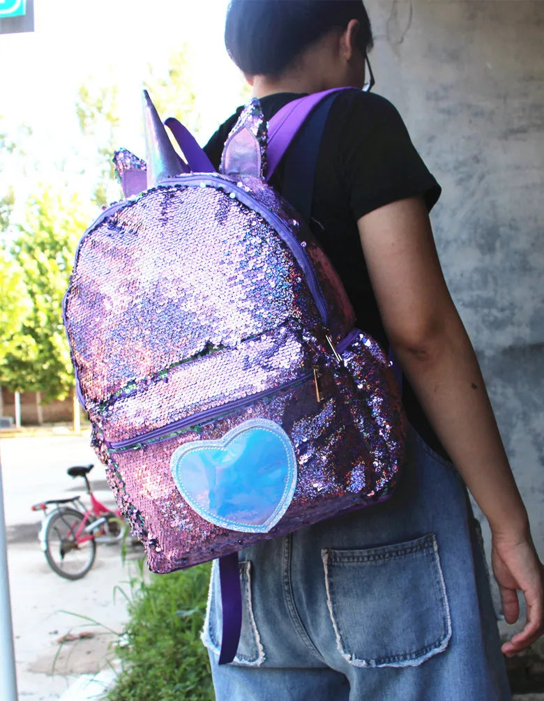 Mochila de lentejuelas de gran capacidad de unicornio para niños, Mochila de dibujos animados para estudiantes, Mochila informal con lentejuelas, mochilas para volver a la escuela