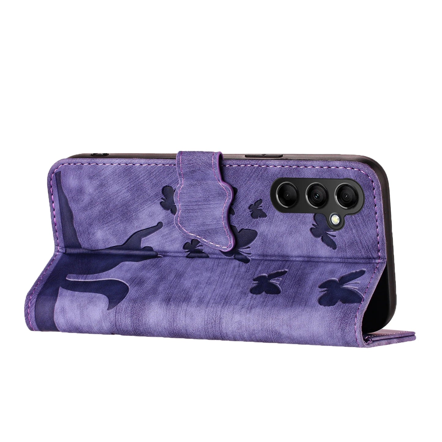Funda tipo cartera de cuero con diseño de gato y mariposa para iPhone 17, 15, 16, 14, 13, 12, 11 Pro Max, iPhone 15 Plus