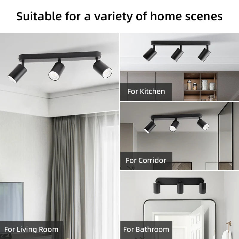 Lámpara de techo, luz de pista LED para dormitorio, pasillo, tienda, lámpara superior, bombilla GU10, iluminación de repuesto, focos LED ajustables