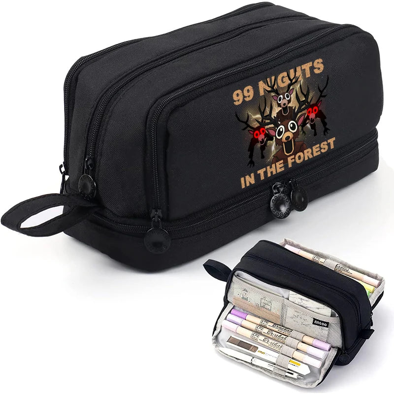 Estuches para lápices de 99 noches en los bosque, bolsas grandes para bolígrafos de dibujos animados, bolsa de lápices multicapa de Anime para niños y niñas, suministros de papelería escolar