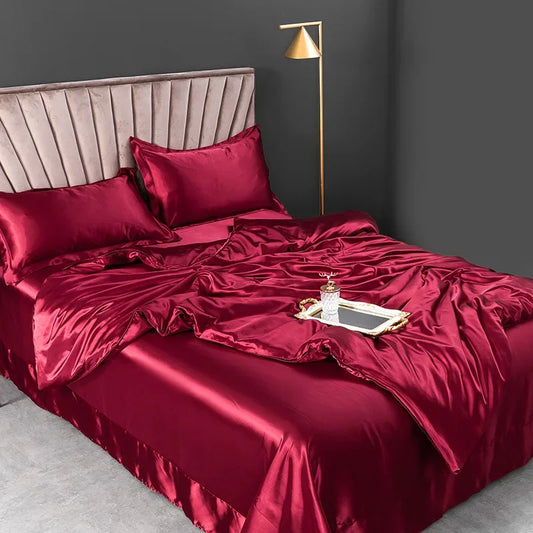 100% juegos de cama de seda pura, funda de edredón de alta gama, funda nórdica, sábanas, fundas de almohada, 4 Uds., juegos de ropa de cama de lujo Natural