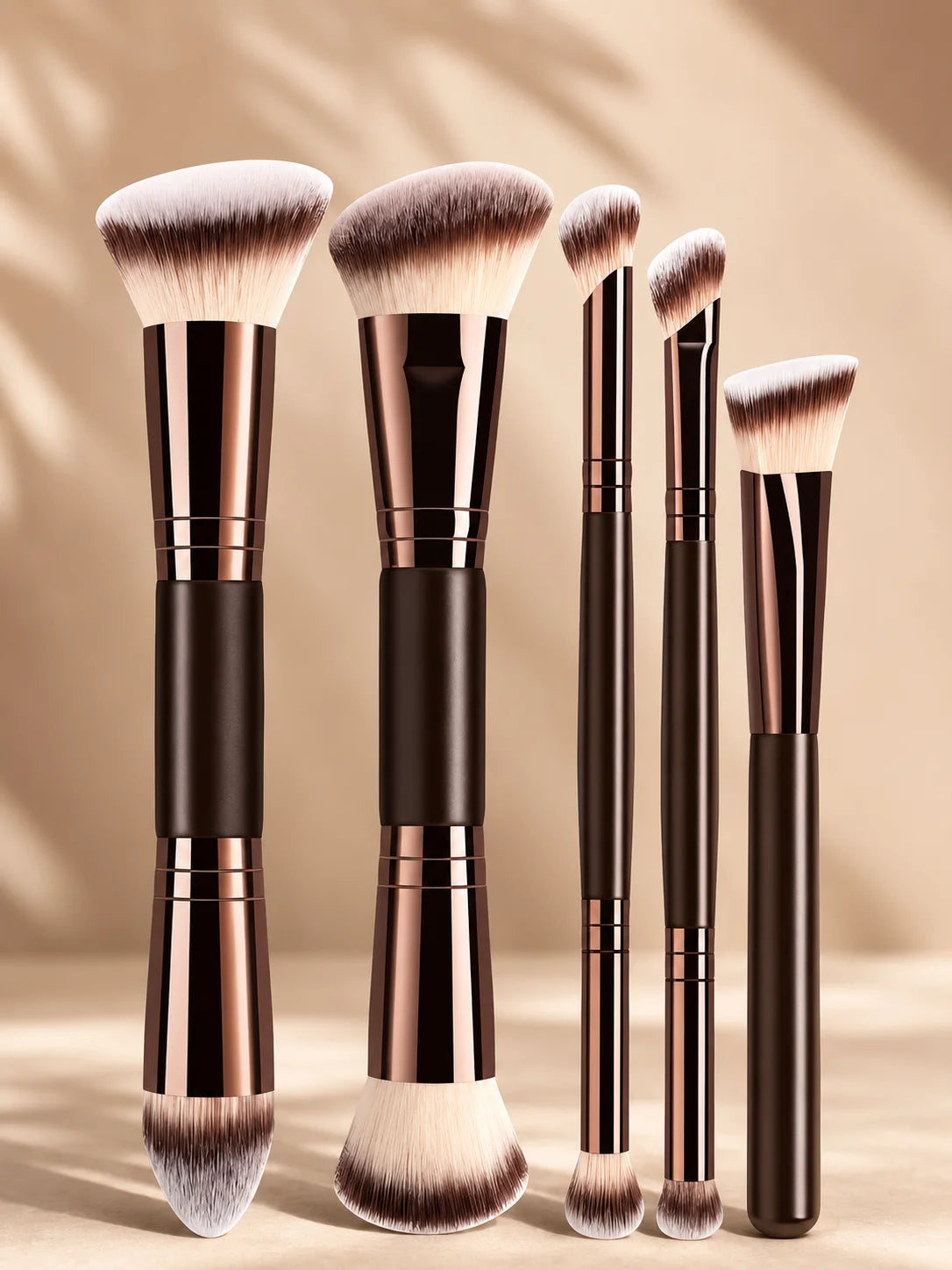 Set de Brochas de Maquillaje Profesional de Doble Punta que Incluye Brocha para Base, Brocha para Contorno, Brocha para Rubor, Brocha para Polvo, Brocha para Sombras de Ojos, C