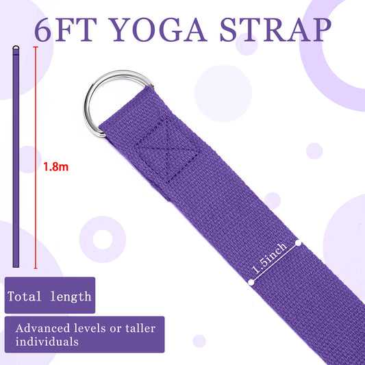 Correa de Yoga de 183x3,8 cm, cinturón de Yoga de algodón para ejercicio, hebilla de anillo en D elástica tejida ajustable, bandas de estiramiento para Fitness, cuerda de Pilates