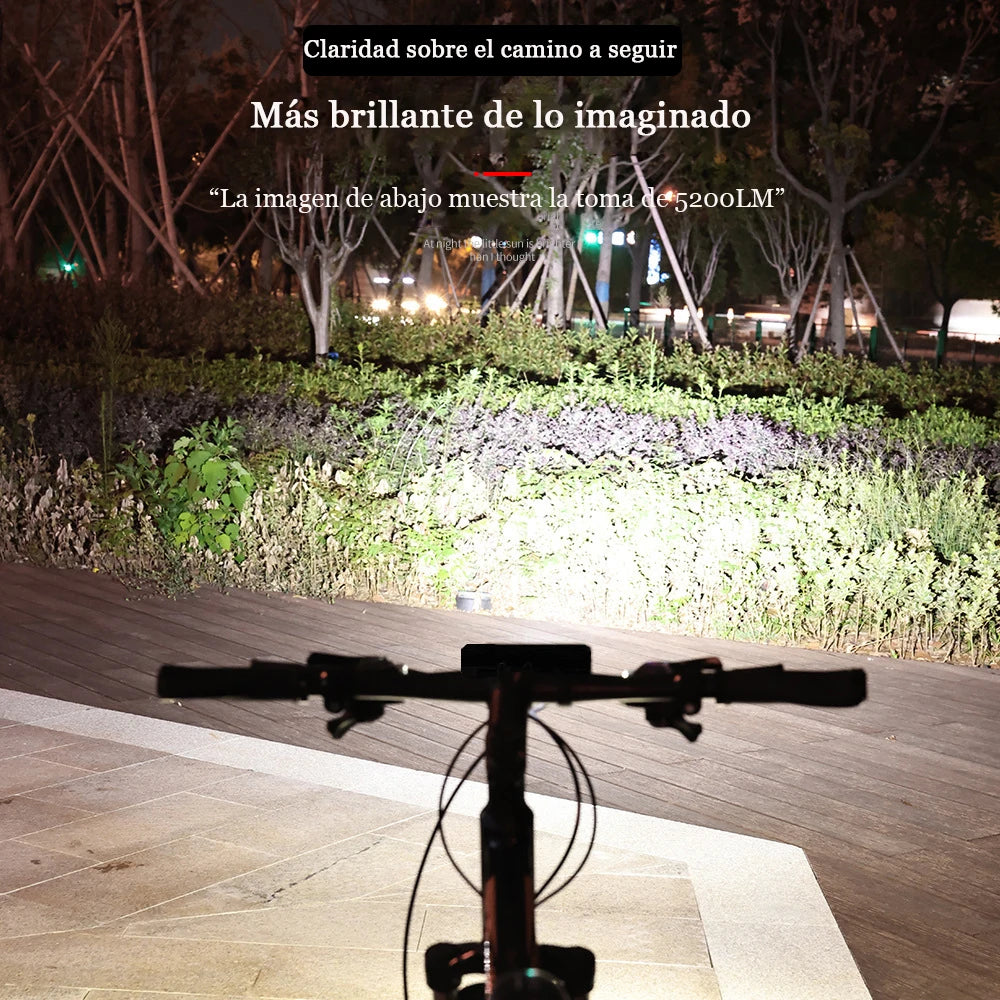 Luz delantera de bicicleta, 5200 lúmenes, 8000 mAh, resistente al agua, antorcha de conducción nocturna, carga USB, accesorios de luz para bicicleta de carretera, equipo de ciclismo