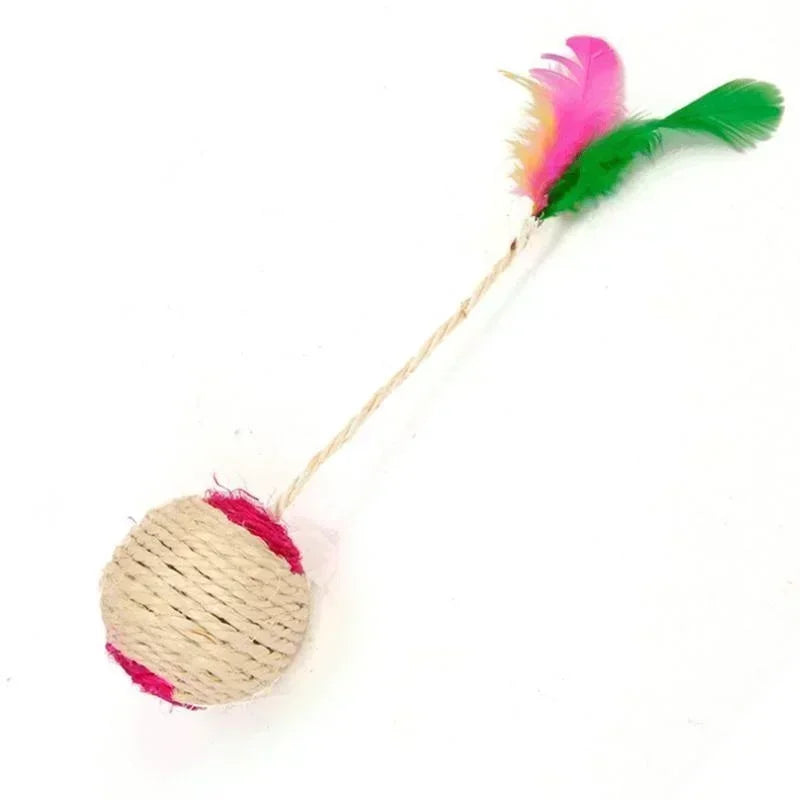 Pelota rascadora de Sisal para gatos, juguete interactivo de entrenamiento para gatitos, suministros para gatos, juguete interactivo de plumas, 1 ud.