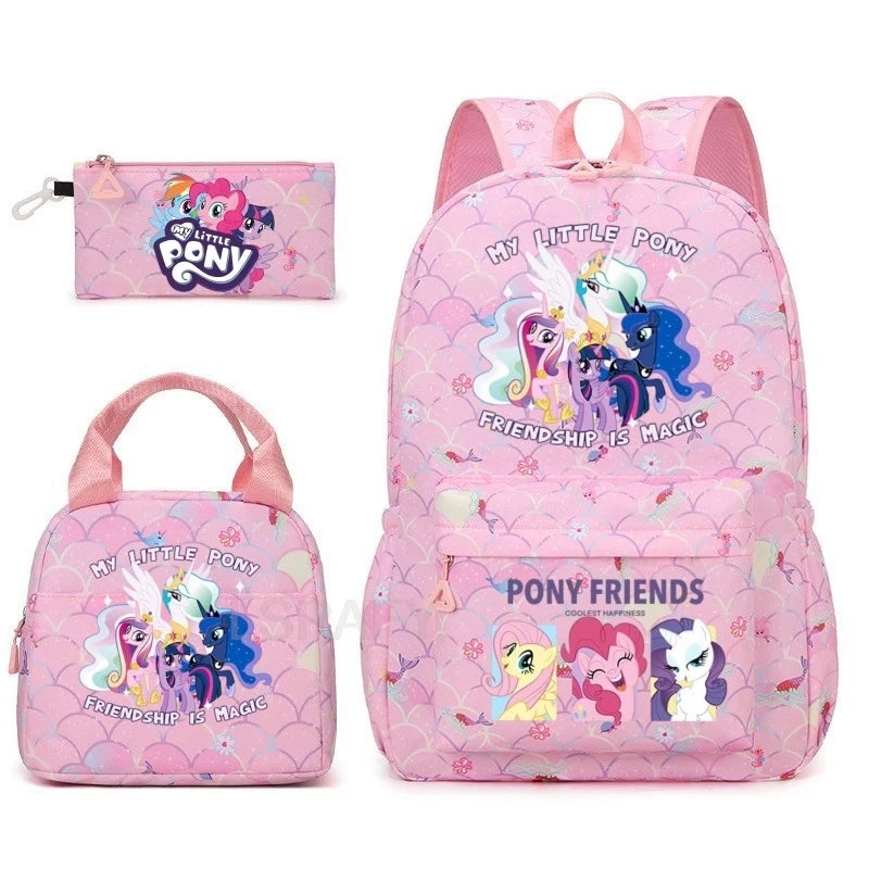 Juego de 3 mochilas My Little Pony para niños, mochila escolar para niñas, mochila escolar para adolescentes, mochila arcoíris para mujeres