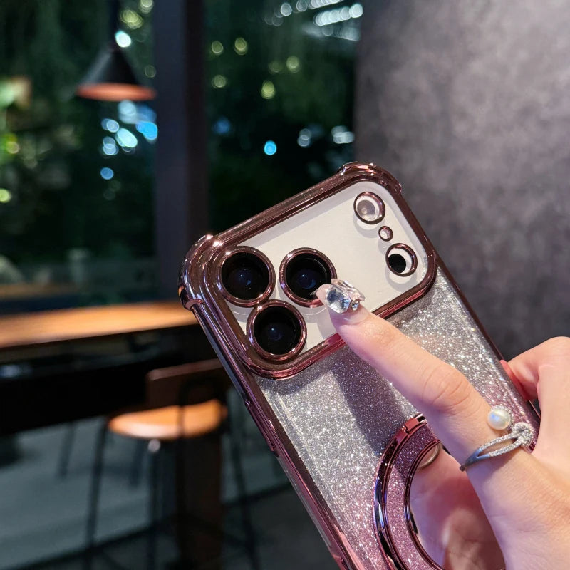Funda Protectora para iPhone 17 Pro Max/17/Air con Espejo de Maquillaje, Diseño Degradado con Brillo, Resistente a Impactos en las Cuatro Esquinas, Material TPU