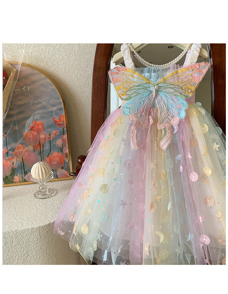 Camiseta sin mangas para niña, vestido de princesa para bebé, elfo de ensueño, mariposa arcoíris, novedad de verano