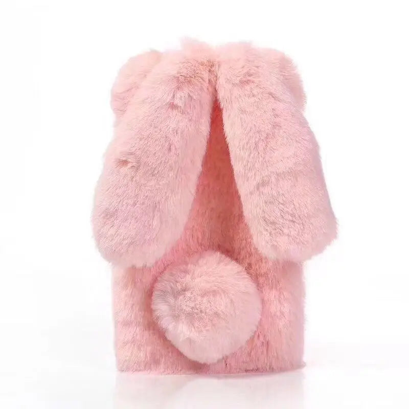 Funda de teléfono de piel de conejo de peluche 3D para iPhone 17 16 15 14 13 12 11 Pro Max funda de silicona suave