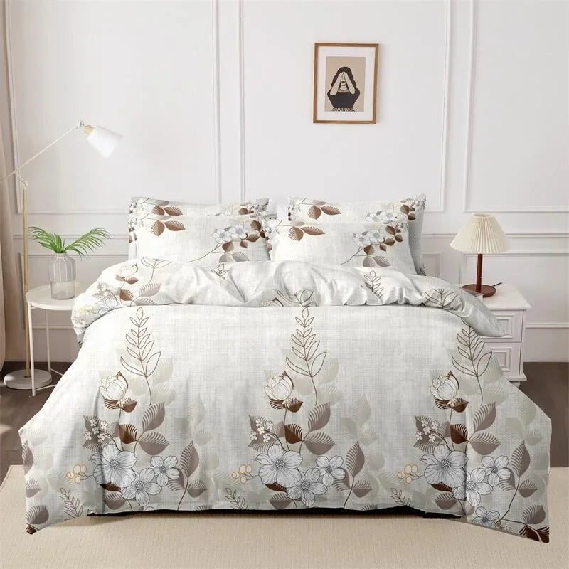 Funda nórdica cepillada estampada, funda de almohada, juego de tres piezas, funda de cama de tela respetuosa con la piel de alta calidad (sin sábana), 3 uds.