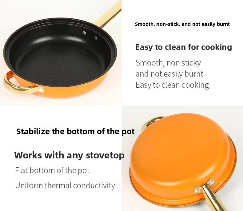 Juego de Ollas de Acero Inoxidable de 12 Piezas, Olla para Sopa, Sartén Antiadherente, Olla para Leche con Asa Dorada