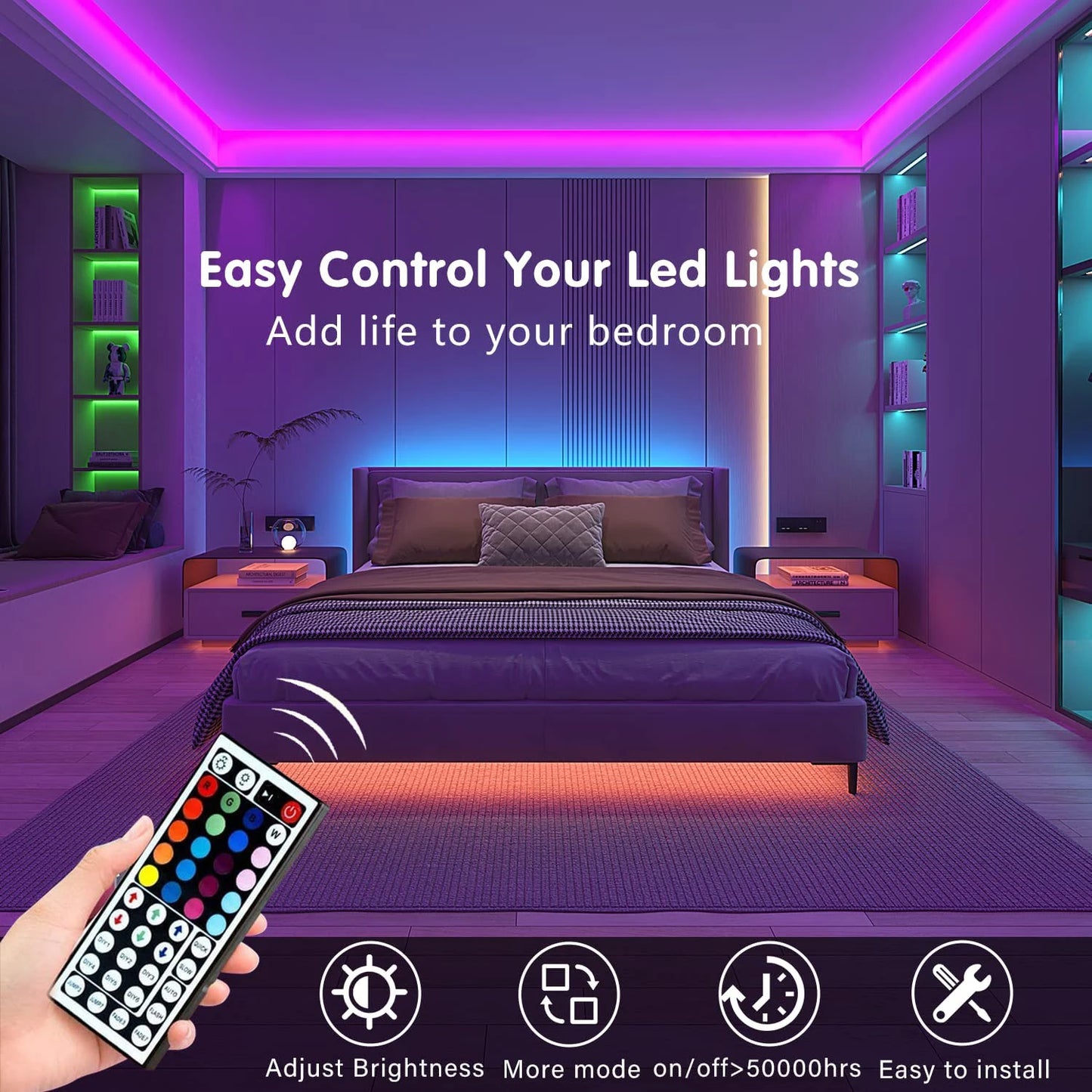 Tira de luces Led con Control remoto de 44 teclas, 1m, 5m, 10m, 20m, cinta RGB, pared Led para habitación, hogar, dormitorio, decoración de fiesta, retroiluminación de TV