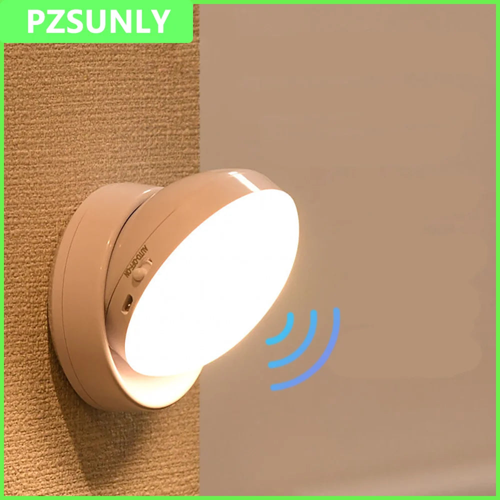 Luz nocturna con Sensor de movimiento, iluminación LED inalámbrica recargable, magnética giratoria 360 para habitación, mesita de noche, iluminación de gabinete