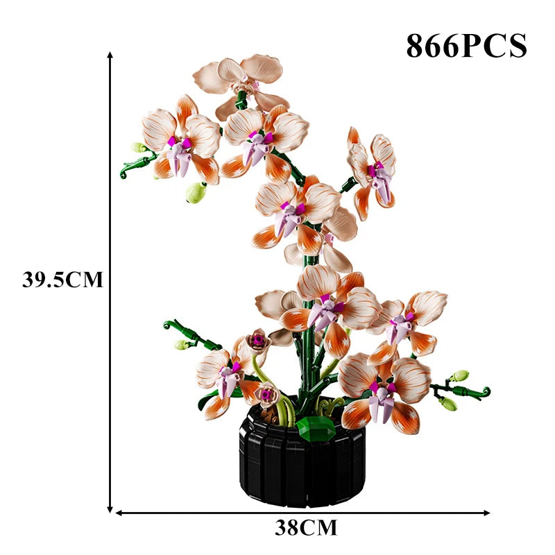 Orquídea creativa Cymbidium flores eternas planta en maceta bloques de construcción simulación Phalaenopsis DIY ladrillos juguetes regalo de San Valentín