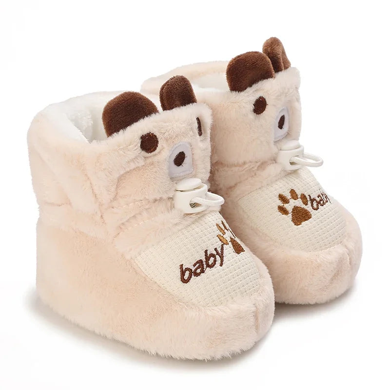 Botas de invierno para bebé, suela suave de dibujos animados, zapatos cálidos antideslizantes para niños pequeños, bonitos botines para caminar para niños y niñas