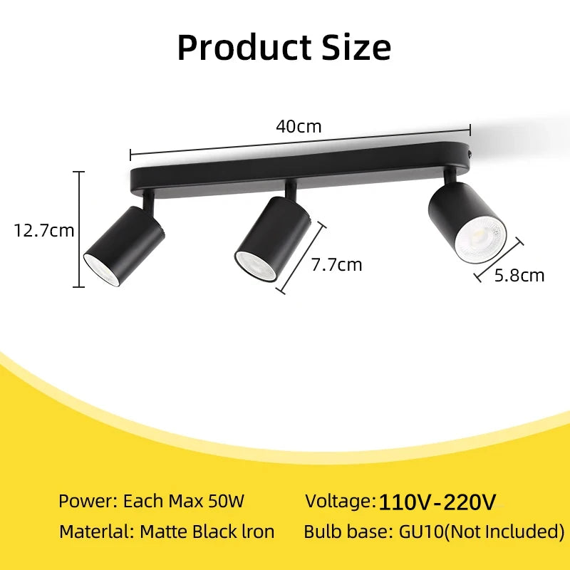 Lámpara de techo, luz de pista LED para dormitorio, pasillo, tienda, lámpara superior, bombilla GU10, iluminación de repuesto, focos LED ajustables