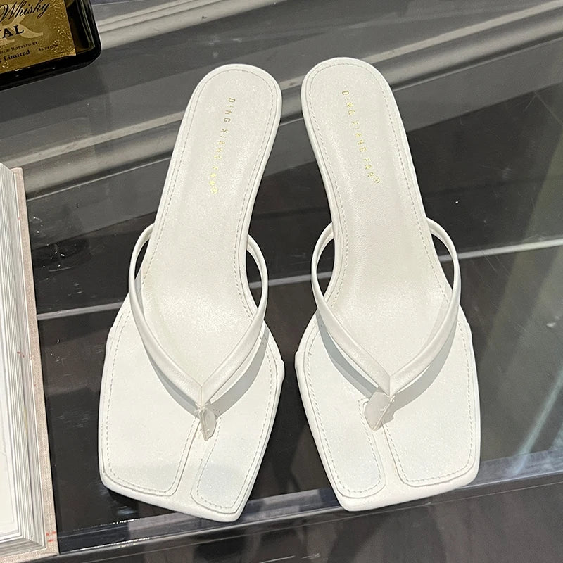 Sandalias de tacón sexis de verano para mujer, zapatos deslizantes para mujer, zapatos de tacón a la moda para mujer, chanclas, zapatillas de tacón alto de lujo
