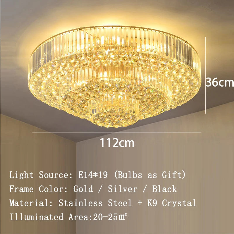 Luces de techo LED redondas clásicas, candelabros de cristal de lujo, decoración del hogar, plafón para sala de estar
