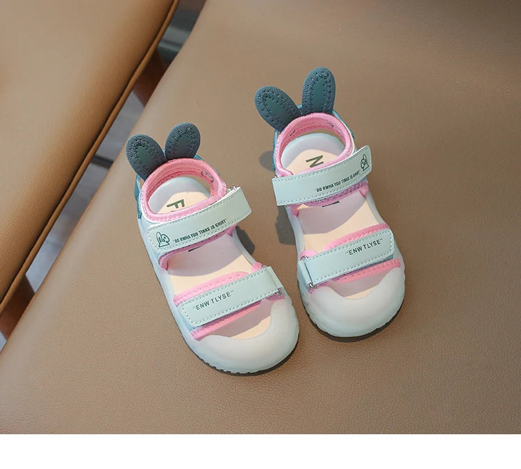 Sandalias de dibujos animados para niños y niñas, zapatos de playa suaves, informales, antideslizantes, color rosa verdoso, de 2 a 12 años