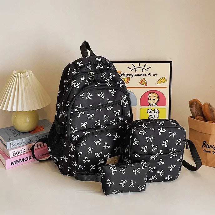 Juego de 3 Bolsas Escolares con Lazo, Mochila de Gran Capacidad, Mochila Casual de Viaje, Mochila Versátil, Bolsa Cruzada, Bolsas para Niñas