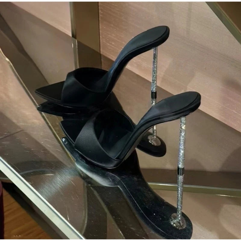 Nuevas Sandalias de Tacón Alto con Cristales, Elegantes Zapatos de Vestir de Verano con Punta en Pico y Tacón de Aguja, Decorados con Pedrería para Mujer