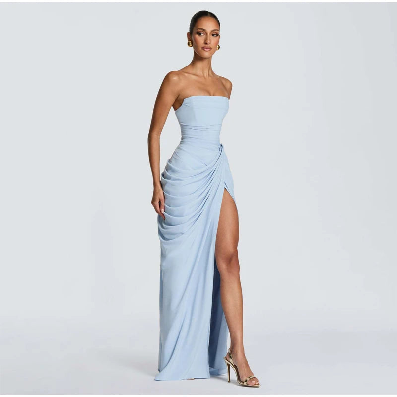 Vestido Maxi Plisado Sólido Sexy con Cuello Halter para Mujer, sin Mangas, sin Espalda, con Cintura Ajustada y Abertura, Vestidos de Fiesta de Verano 2026