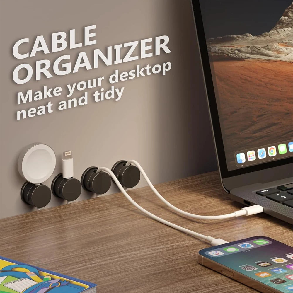 6 Clips Magnéticos para Cables, Organizador de Cables Ajustable, Soporte para Cables Debajo del Escritorio, Gestión de Cables