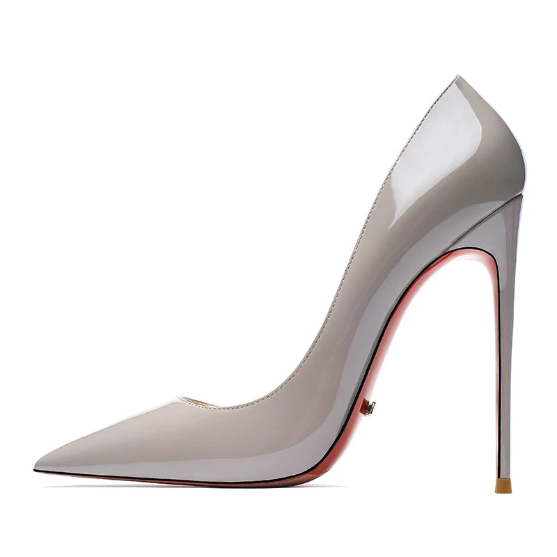 Zapatos de mujer 2025, marca de lujo, zapatos de tacón con suela roja, fondo rojo, puntiagudos, tacones altos de diseñador, zapatos elegantes de fiesta a la moda para mujer, 12cm