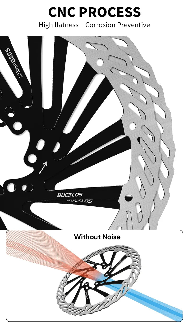 BUCKLOS-Rotor de freno de disco hidráulico ultraligero para bicicleta de montaña, disco de freno de bicicleta de carreras de carretera de montaña de 160/180/203mm con 6 pernos gratis