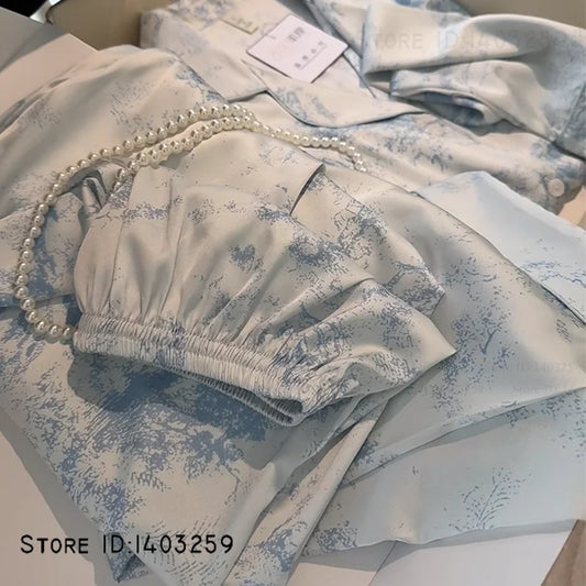 Nuevos Pijamas de satén sedoso para mujer, conjunto de 2 uds de Pijamas, ropa de dormir para primavera y otoño, ropa de salón, ropa de casa informal holgada para mujer, lencería