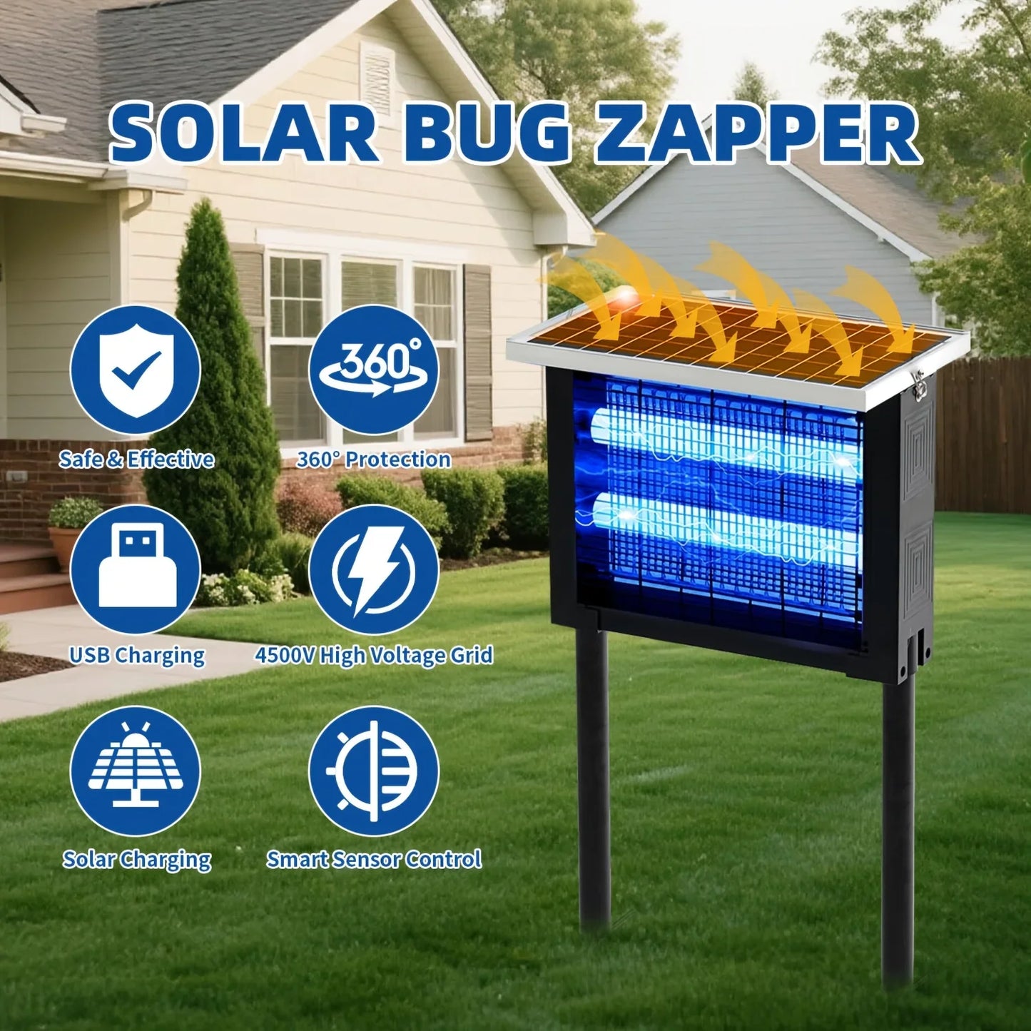 Potente exterminador de insectos solar para exteriores, exterminador de mosquitos recargable Poartable de 2000 pies cuadrados con alta potencia