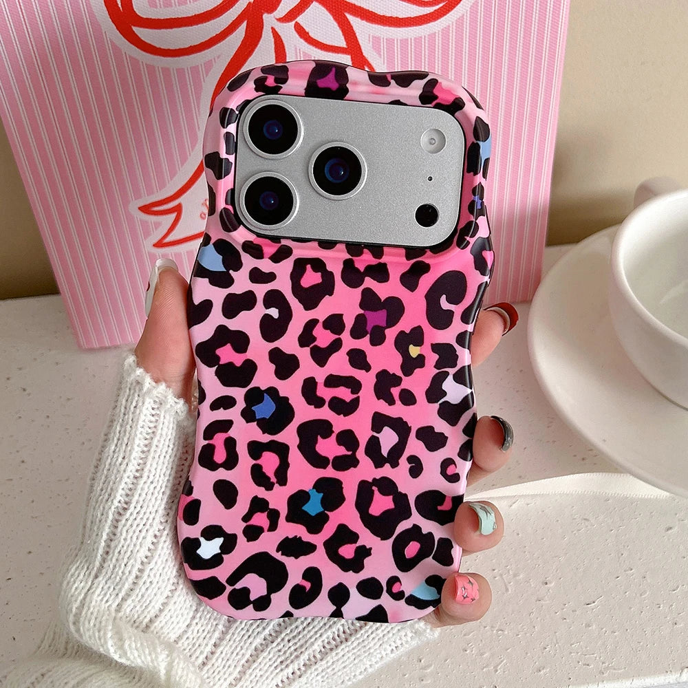Funda protectora de lujo 2 en 1 con estampado de leopardo degradado a prueba de golpes para IPhone 13 14 15 16 17 Pro Max Wave Edge contraportada