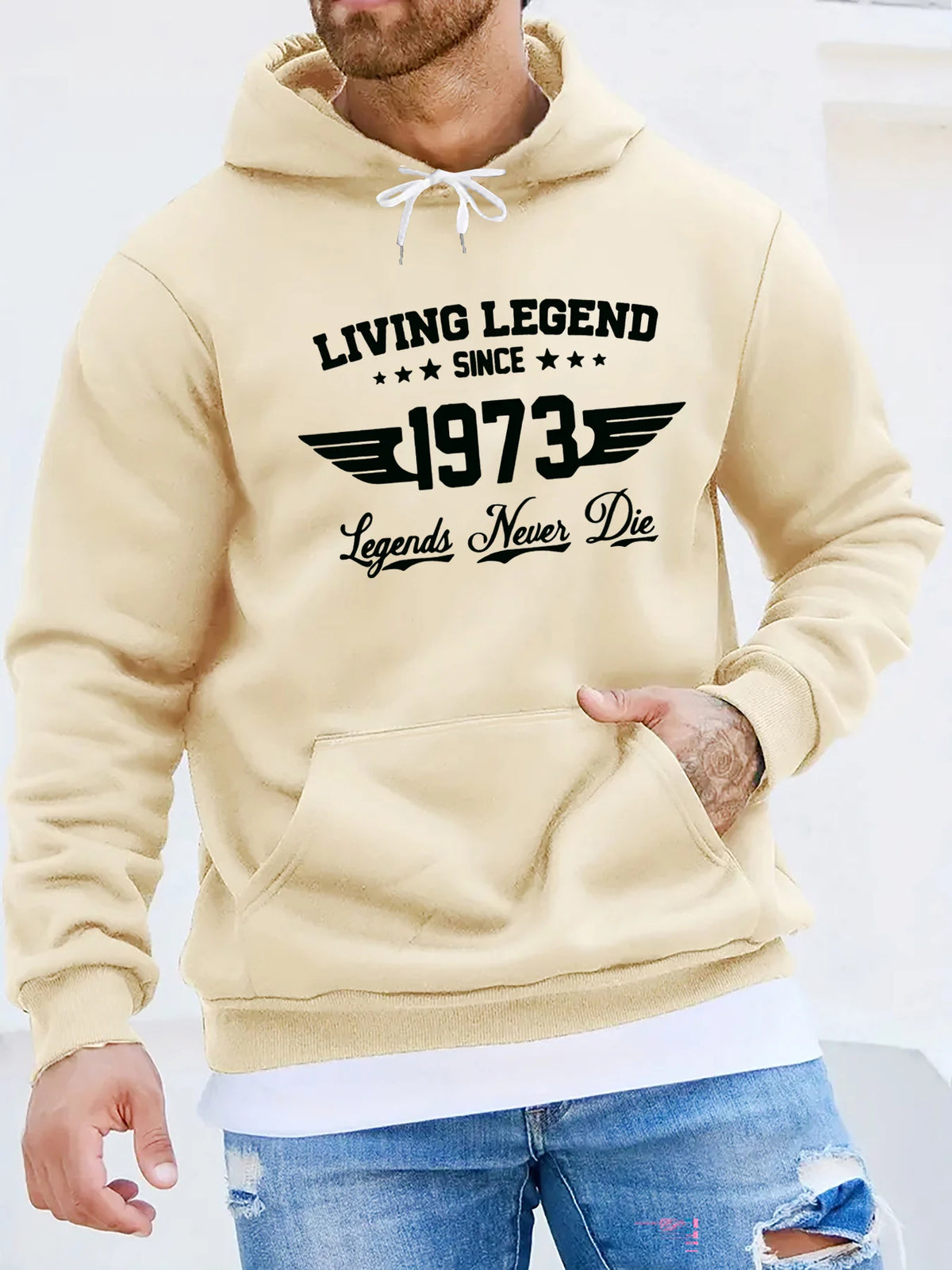 Sudadera con capucha holgada de moda informal de otoño e invierno para hombre, suéter cálido de manga larga con estampado de letras retro 1973
