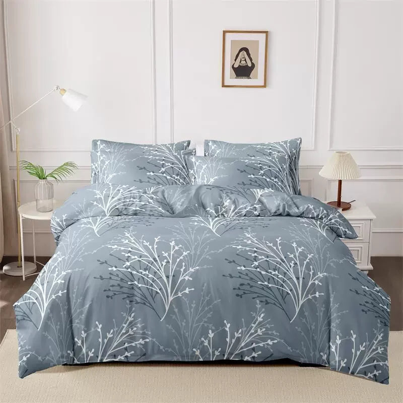 Funda nórdica cepillada estampada, funda de almohada, juego de tres piezas, funda de cama de tela respetuosa con la piel de alta calidad (sin sábana), 3 uds.