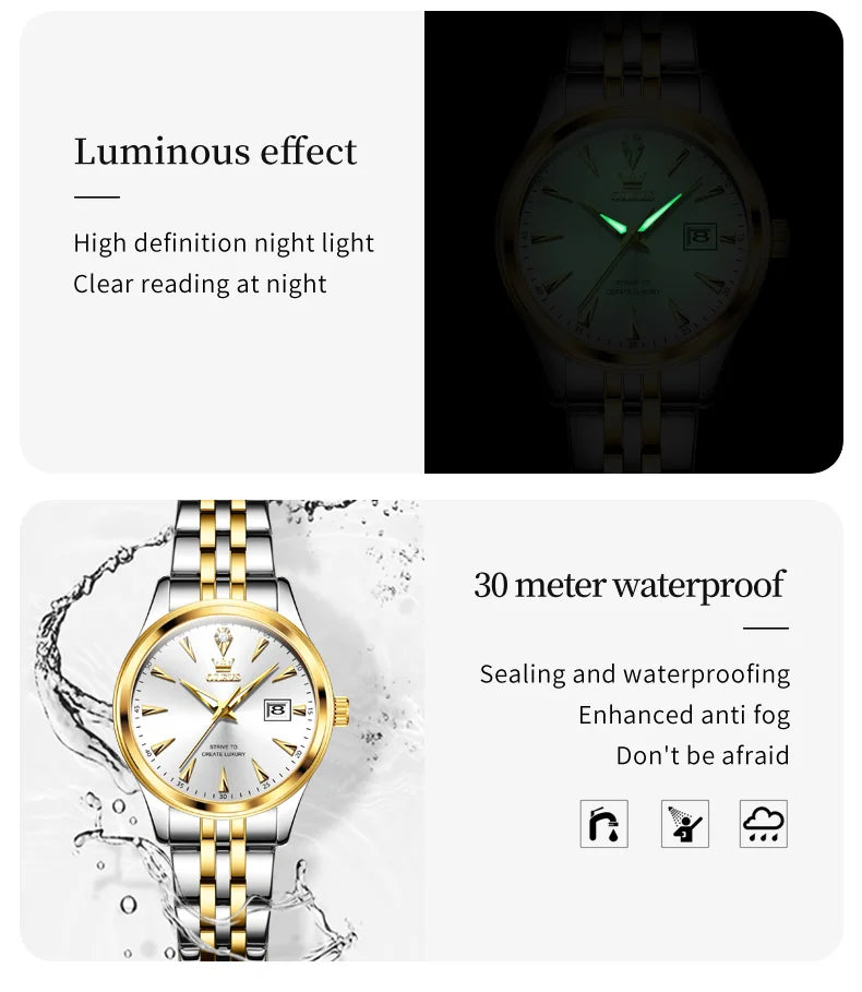 OLEVS-Reloj de cuarzo para mujer, cronógrafo sencillo, elegante y Original, resistente al agua, luminoso, con fecha, caja de regalo roja
