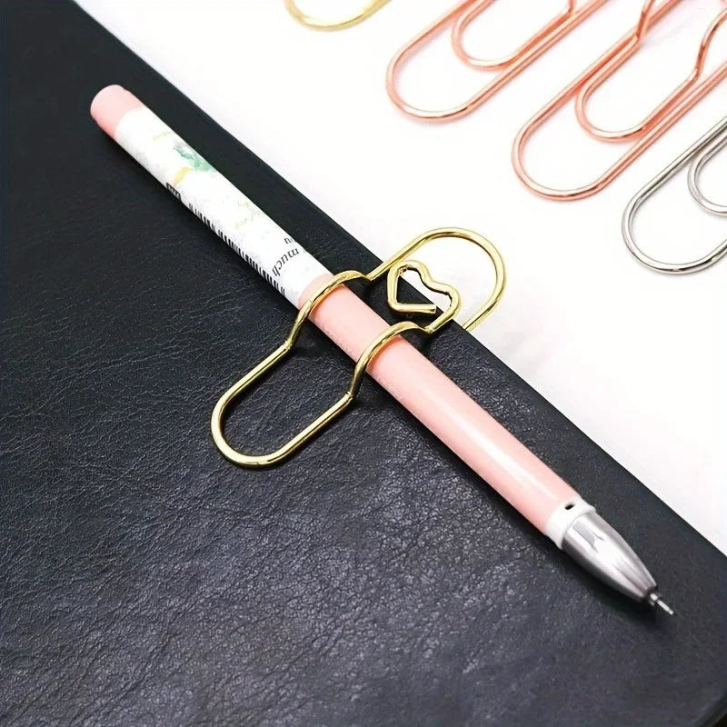 Clip multifuncional para bolígrafo con diseño de amor, 4 unidades, clip de papel portátil con botón para colgar, accesorios de papelería para cuadernos