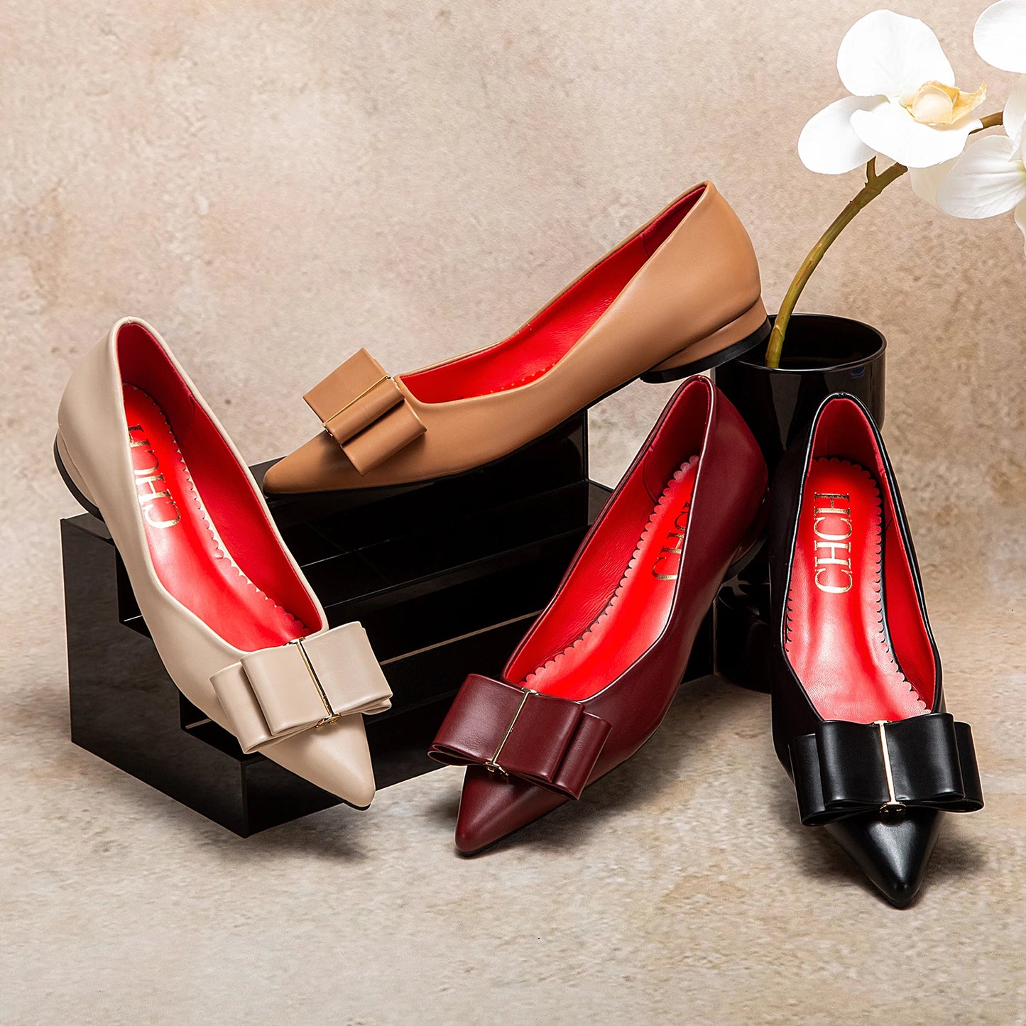 CHCH Zapatos planos para mujer Nuevos zapatos de negocios con lazo puntiagudo negro Zapatos cómodos para ir al trabajo para mujer